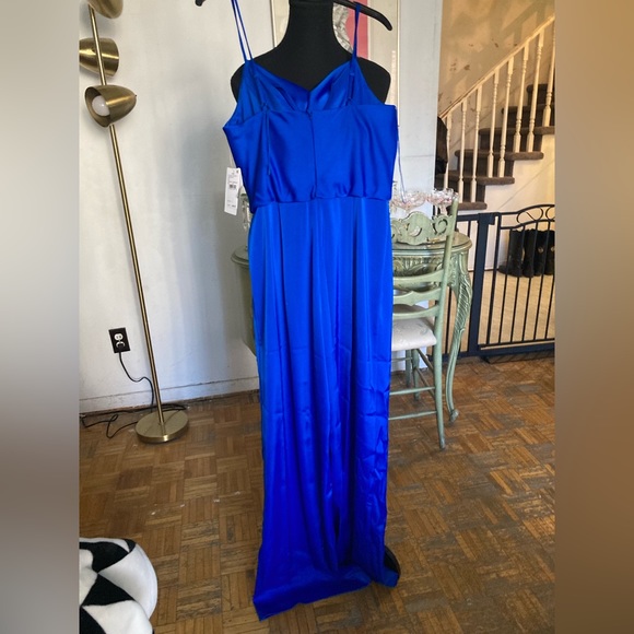 Liv Foster cobalt blue sleeveless satin cowl neck jumpsuit - Picture 5 of 6